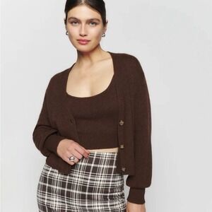 Reformation Varenne Cashmere Tank And Cardigan Sweater Set Chestnut Brown M